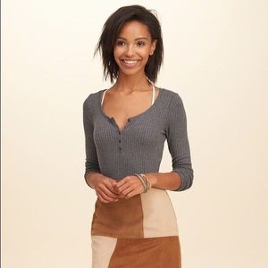Hollister Grey Ribbed Henley Top